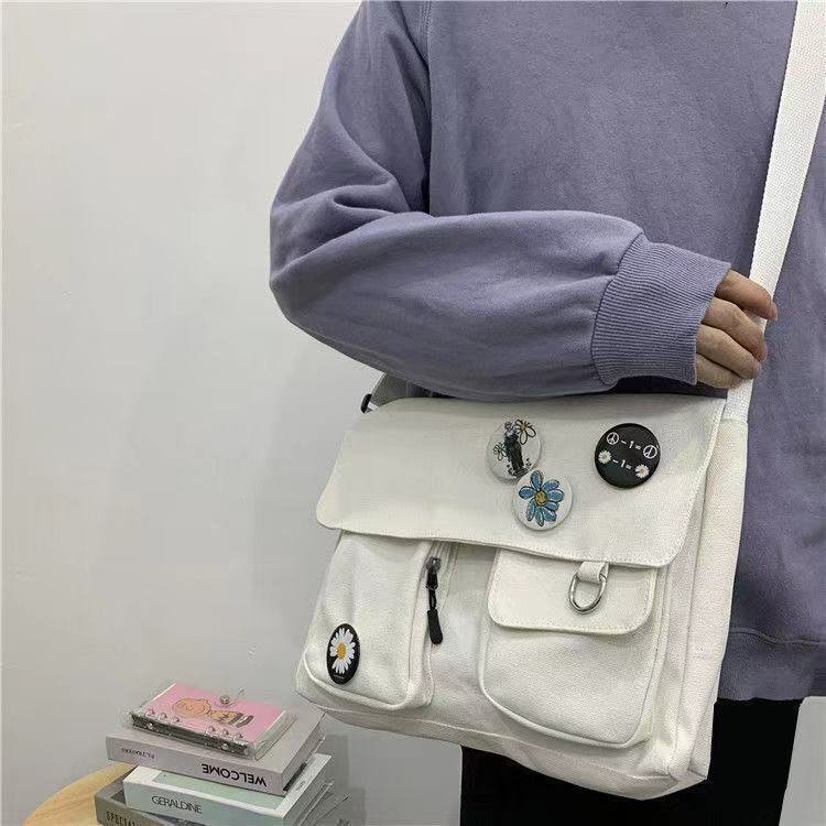 Canvas Bag Female Cross-arm Student Large Capacity Korean Edition Versatile Art Simple New Shoulder Single Shoulder Handbag