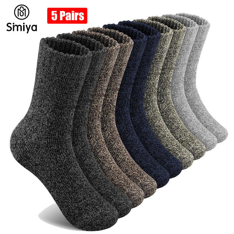 SIMIYA-calcetines térmicos de lana para hombre, medias de senderismo cálidas, suaves, de algodón, contra el frío, EE. UU. 7-13, 5 pares