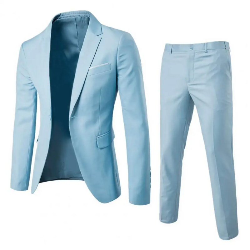 Conjunto de terno formal de cor pura masculino, blazer e calças elegantes, colarinho com abotoadura, um botão, roupa diária, 1 conjunto
