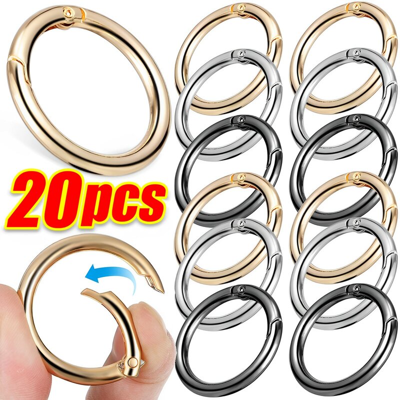 Metal O Ring Spring Clasps para DIY Jóias, Openable Round Mosquetão, Keychain Bag Clips, Gancho Dog Chain Buckles, Conector, 20Pcs