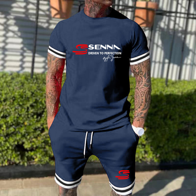 Senna Print Outdoor Running Badminton Suit masculino, camiseta confortável, shorts respiráveis, roupa esportiva de verão, 2 peças