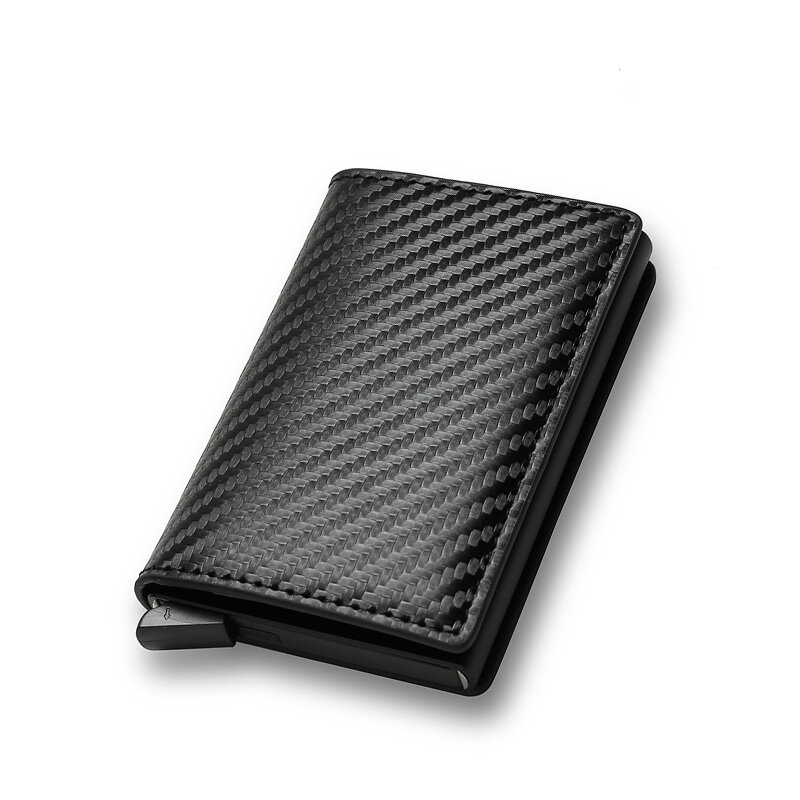 Porta-cartão de crédito masculino Rfid Carteiras de couro de fibra de carbono carteira minimalista preta, brinde personalizado