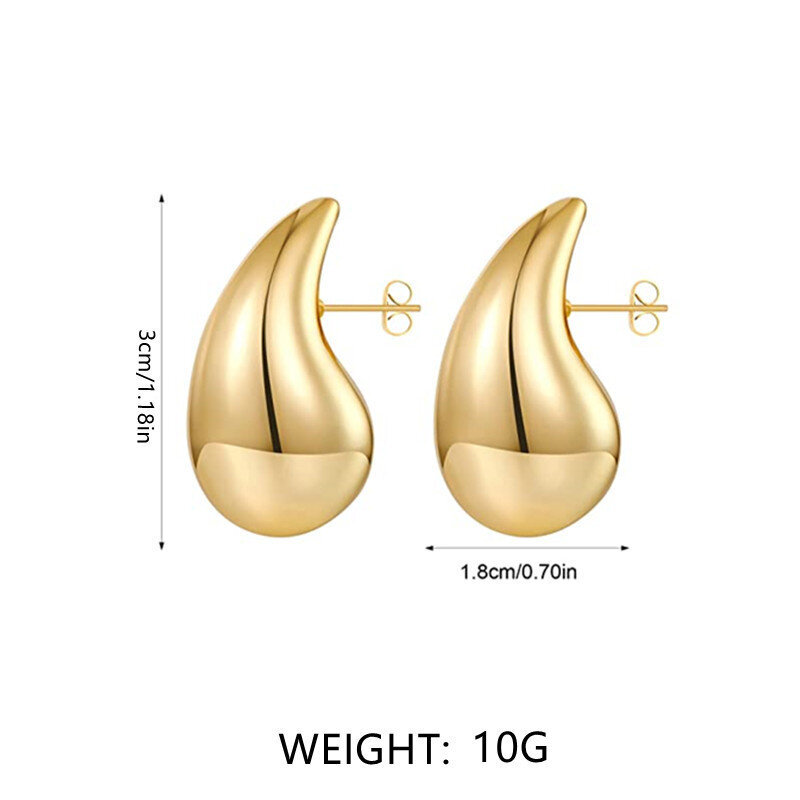 Vintage Gold Plated Chunky Dome Drop Earrings for Women Glossy Stainless Steel Thick Teardrop Earrings Dupes Lightweight Hoops
