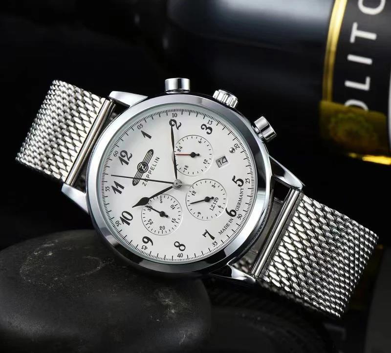 Zeppelin-Montre à quartz chronographe étanche pour homme, montres pour homme, bracelet en acier inoxydable, affaires décontractées, allemand, simple