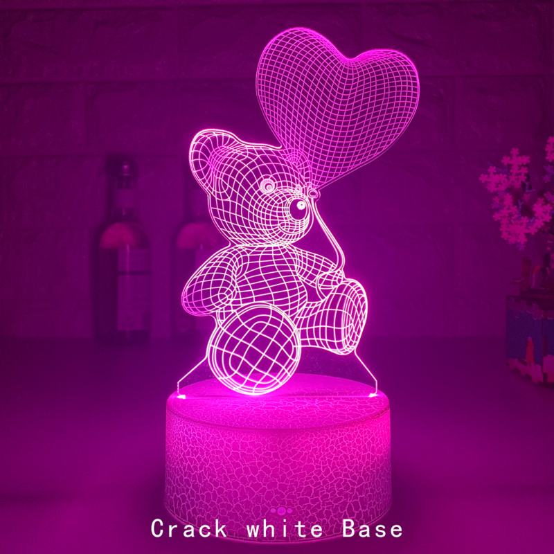 3D Love Bear LED Acrílico Abajur, Toque Controle Remoto, Home Room Decor, Desk Lamp, Férias, Presentes de Aniversário, 16 Cores