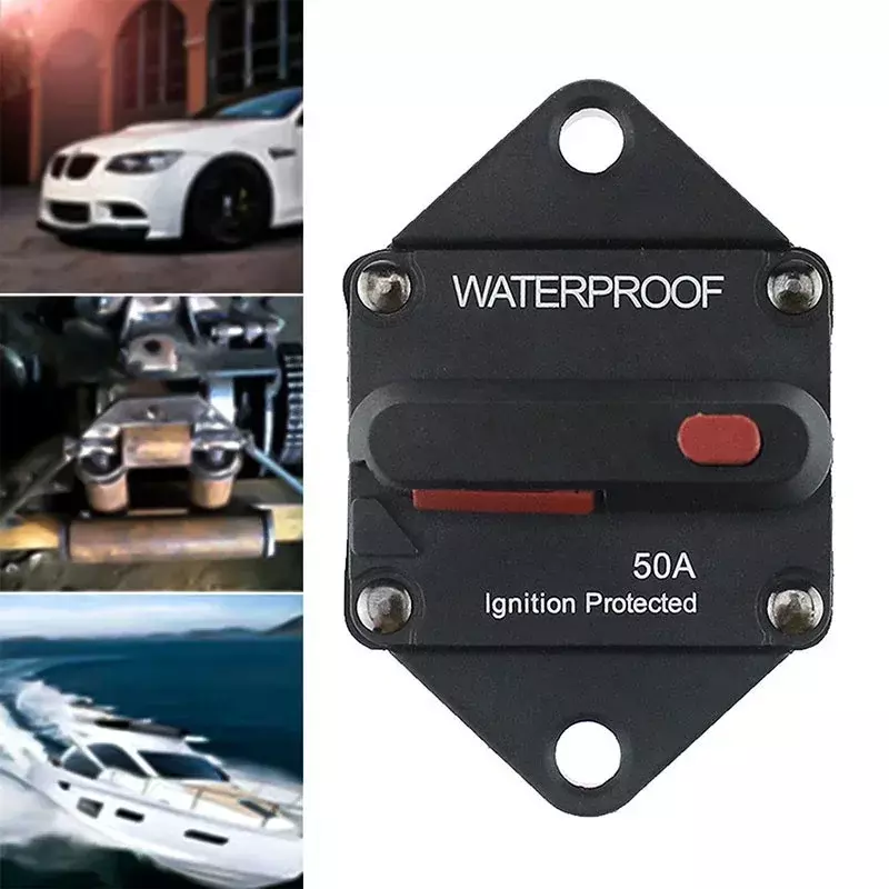 Disyuntor amplificador de Audio para coche y barco, soporte de fusible marino, adaptador de reacondicionamiento estéreo con botón de Reinicio Manual, 20-200A, 12V, 48V