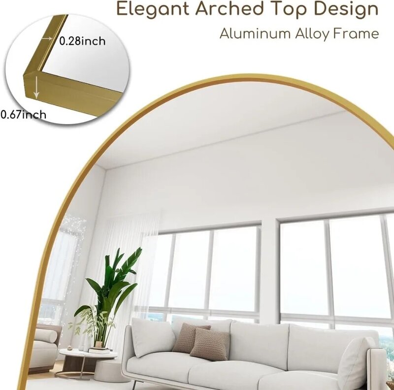 Arched Full Length Mirror, 64''x21'' Free Standing Floor Mirror, Modern Full Body Mirror with Stand, Wall Mirror with Aluminum