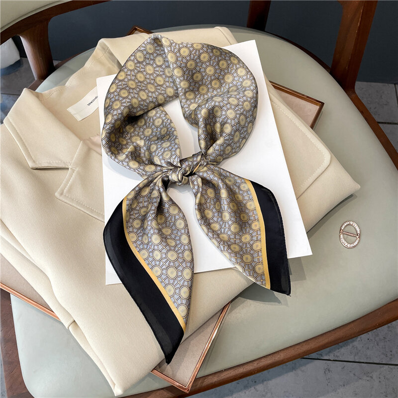 Lenço de seda cetim para mulheres, gravata de pescoço estampada, xale quadrado feminino, aquecedor de mão, acessórios lenços, 70cm, novo, 2022