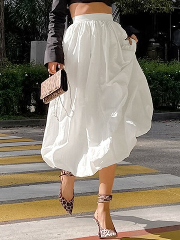 Юбка-трапеция Женская свободного кроя, повседневная простая длинная юбка с завышенной талией, Элегантная Модная Макси-юбка, белый цвет, лето 2024