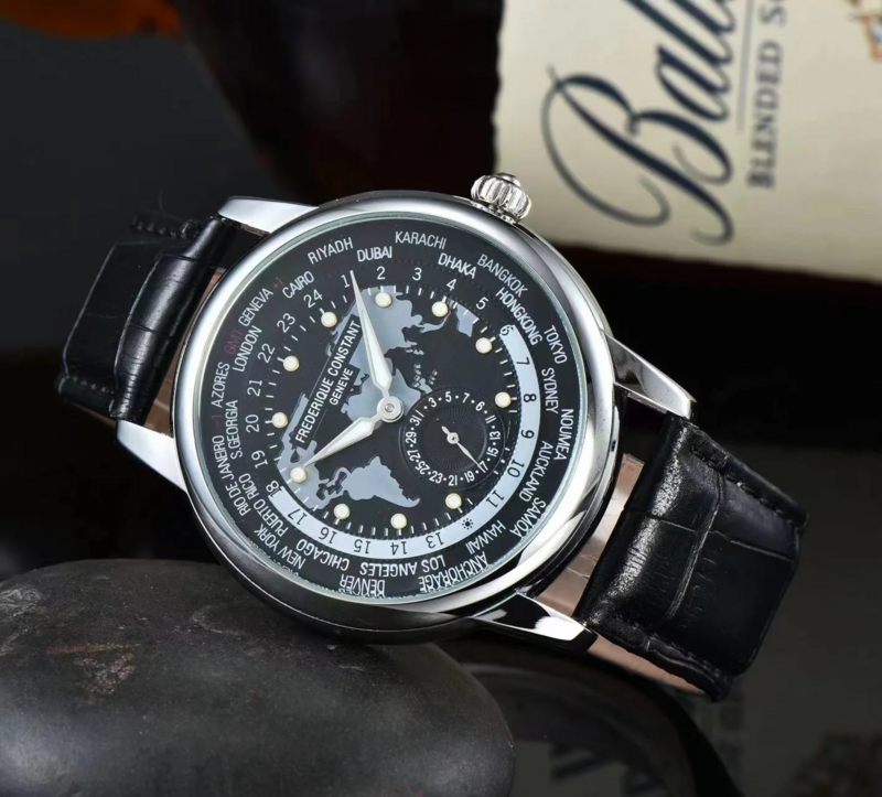 Minimalista Moda Couro Quartz Watch, Men's Business Sports Chronograph, Constantes, 3 Pin