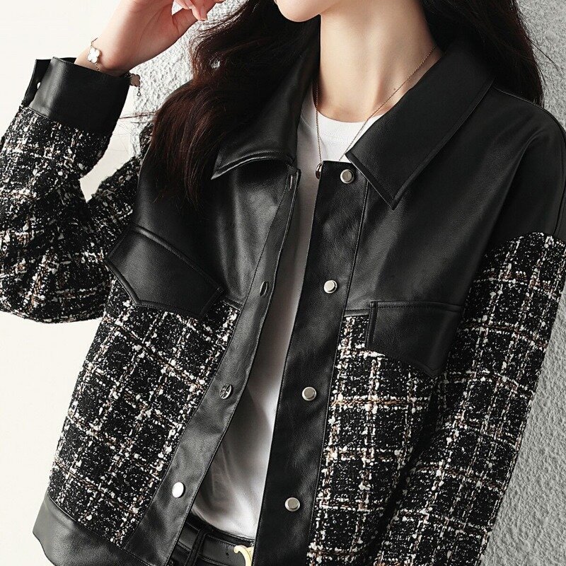 女性のためのファッショナブルな革のジャケット,カジュアルな服装,韓国スタイル,多用途,新しい2023