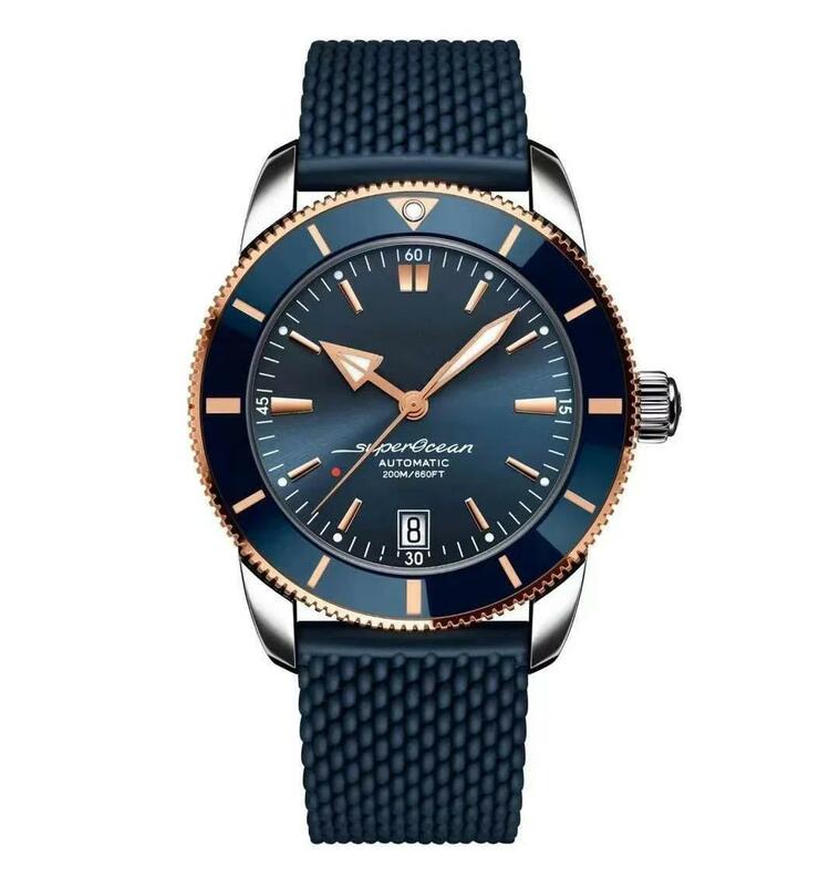 Superocean relógio mecânico automático para homens, aço inoxidável, cerâmica, preto, azul, pulseira de borracha, ouro rosa, relógios esportivos, luxo, novo
