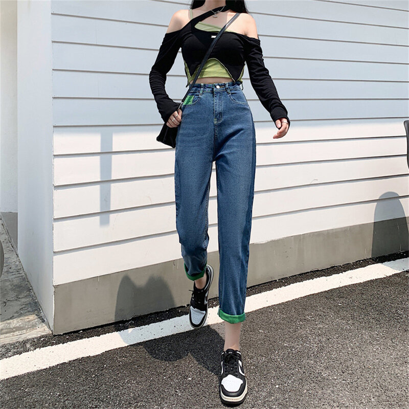 Jeans Wanita Streetwear Celana Denim Wanita Panjang Pergelangan Kaki Skinny Lurus Pacar Celana Panjang Elastis Fashion Korea Jeans Y2k