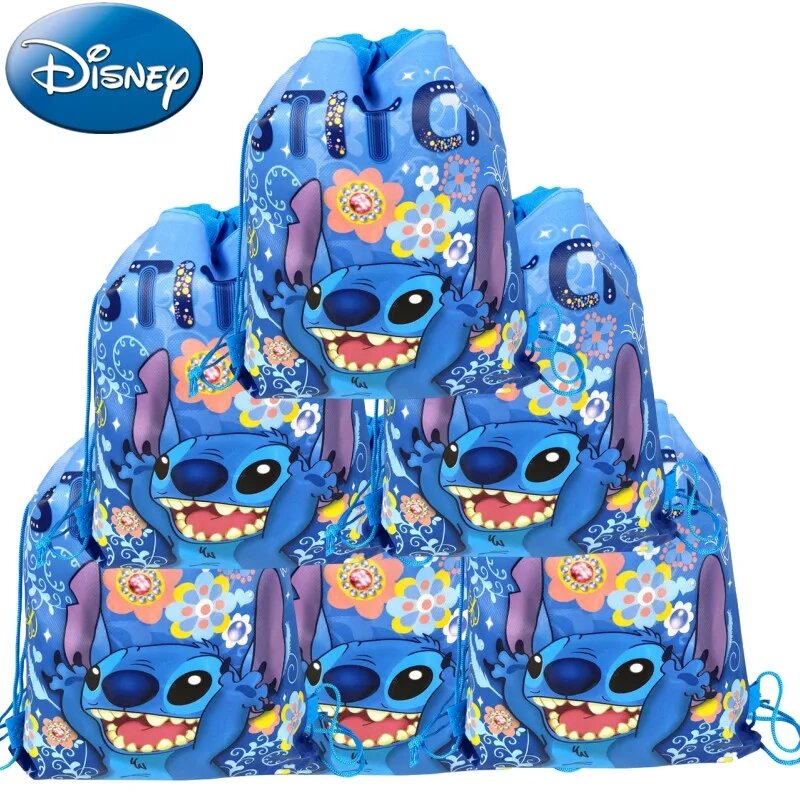 Disney-mochila de Anime Lilo & Stitch, bolsa con cordón, decoraciones para fiesta de cumpleaños de niños, suministros para Baby Shower, regalos