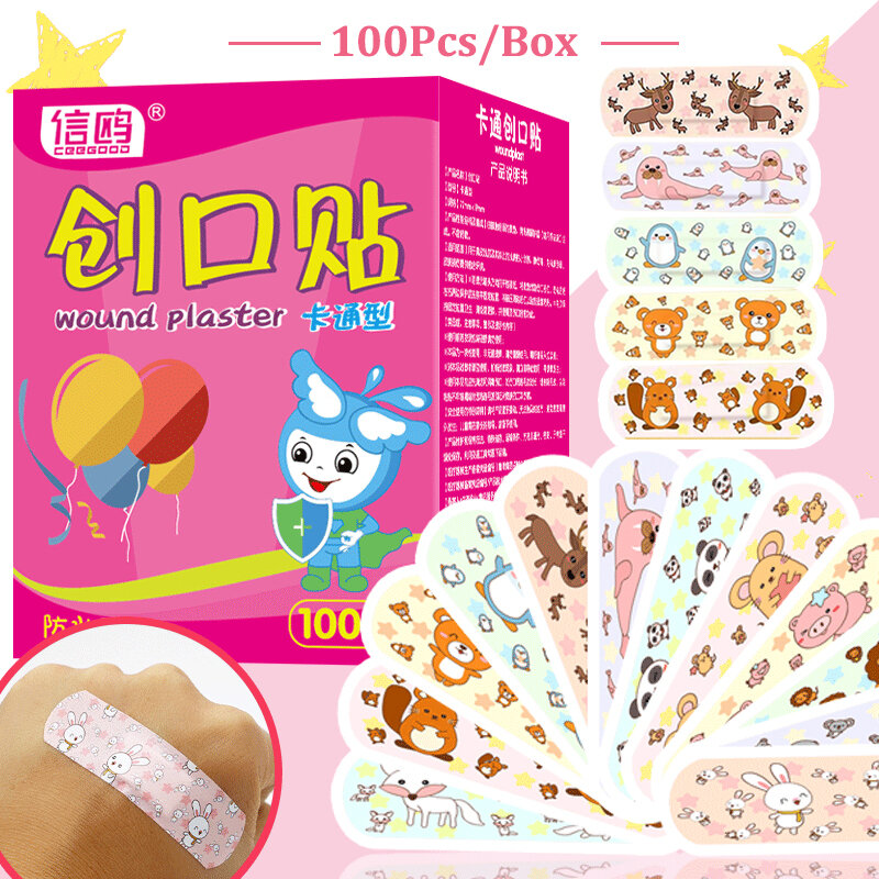 Parche adhesivo de dibujos animados para niños y adultos, vendaje práctico impermeable, elástico, transpirable, caja de 100 unids/lote