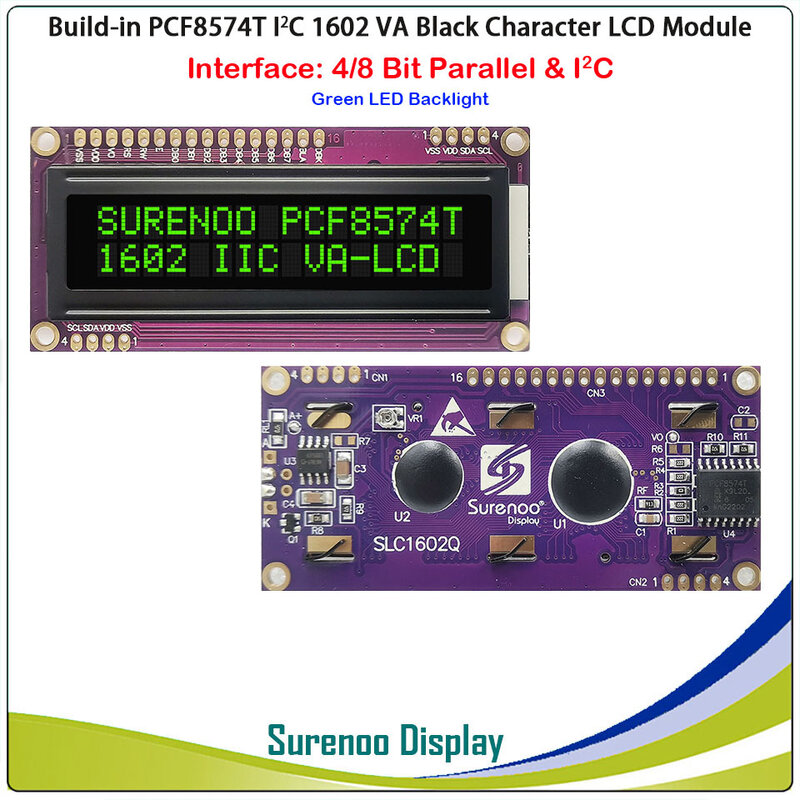 Painel de LCD com retroiluminação LED para Arduino, módulo de caracteres, VA, branco, roxo, verde, PCF8574T, PCF8574, IIC, I2C, 162, 16X2, 1602
