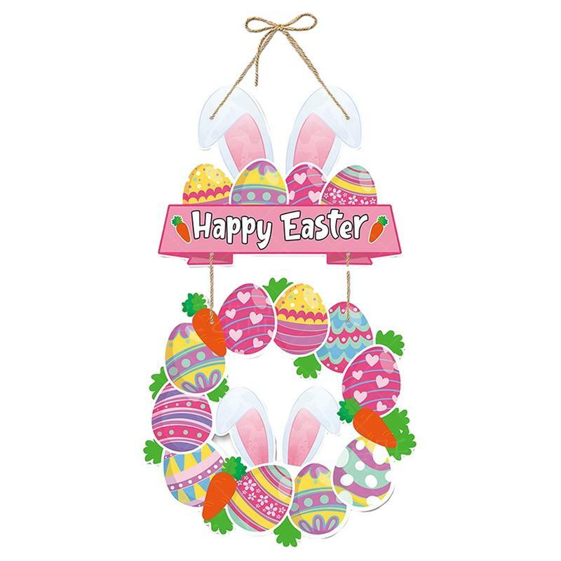 Easter Themed Paper Door Hanger Cartoon Bunny Easter Egg Rabbit Carrot Hanging Pendants Happy Easter Day Decor for Home 2024