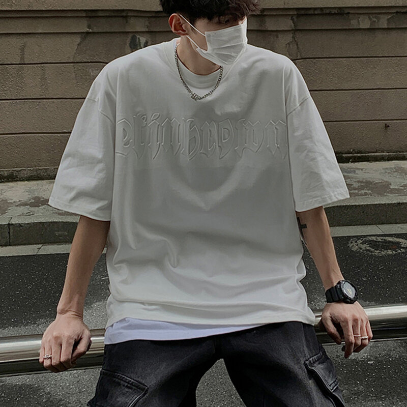 남성용 고딕 레터 포밍 프린팅 티셔츠, 하라주쿠 스트리트웨어, Y2k 오버사이즈 티셔츠, 한국 패션 반팔 상의 티