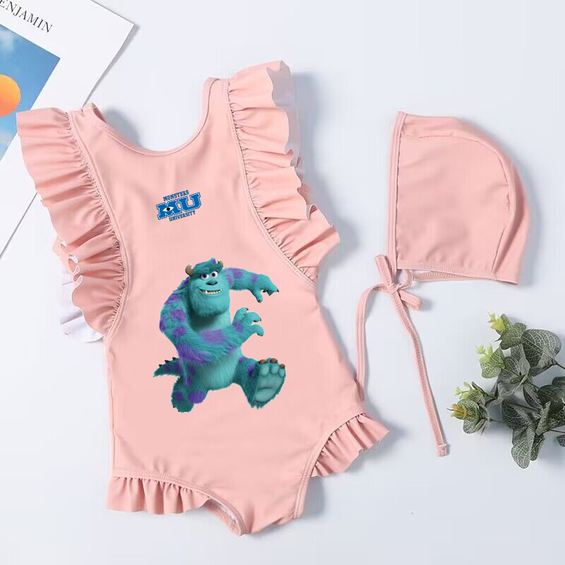 Monsters University Cartoon Swimsuit para crianças, maiô para crianças, roupa de banho para meninas, camisas de banho para surf, criança, 1 pc