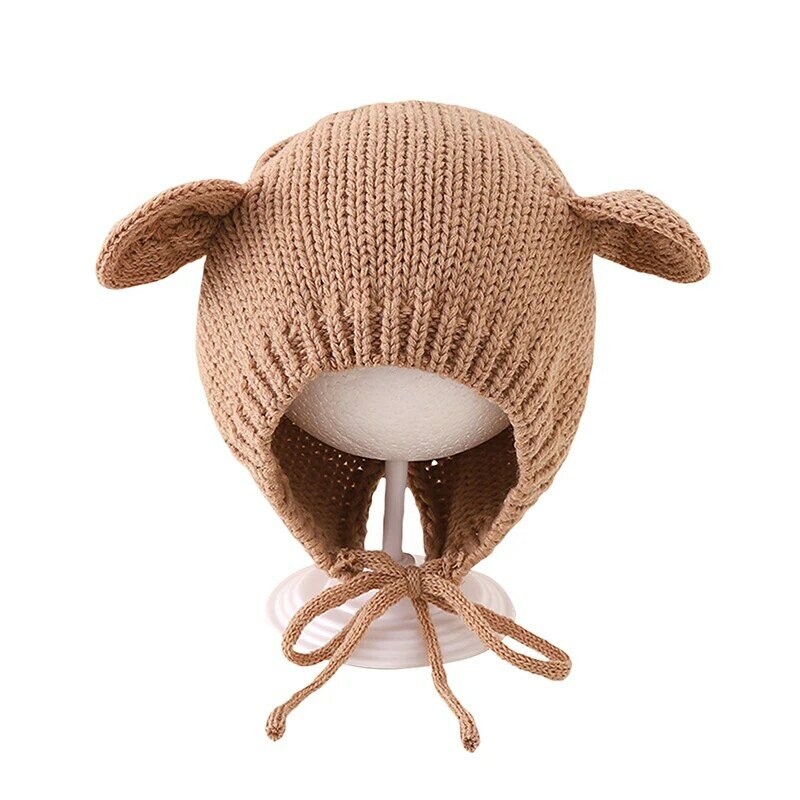Visogo-バニーの耳が付いたベビーニットのビーニー、かわいい柔らかい帽子、単色、暖かい冬の帽子、女の子と男の子のアクセサリー