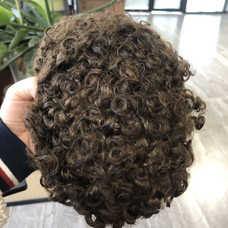 15mm Curly Men's Human Hair Wigs Replacement Durable Vlooped 0.06mm Base Afo Black Men Toupee Undetectable Natural Hairline