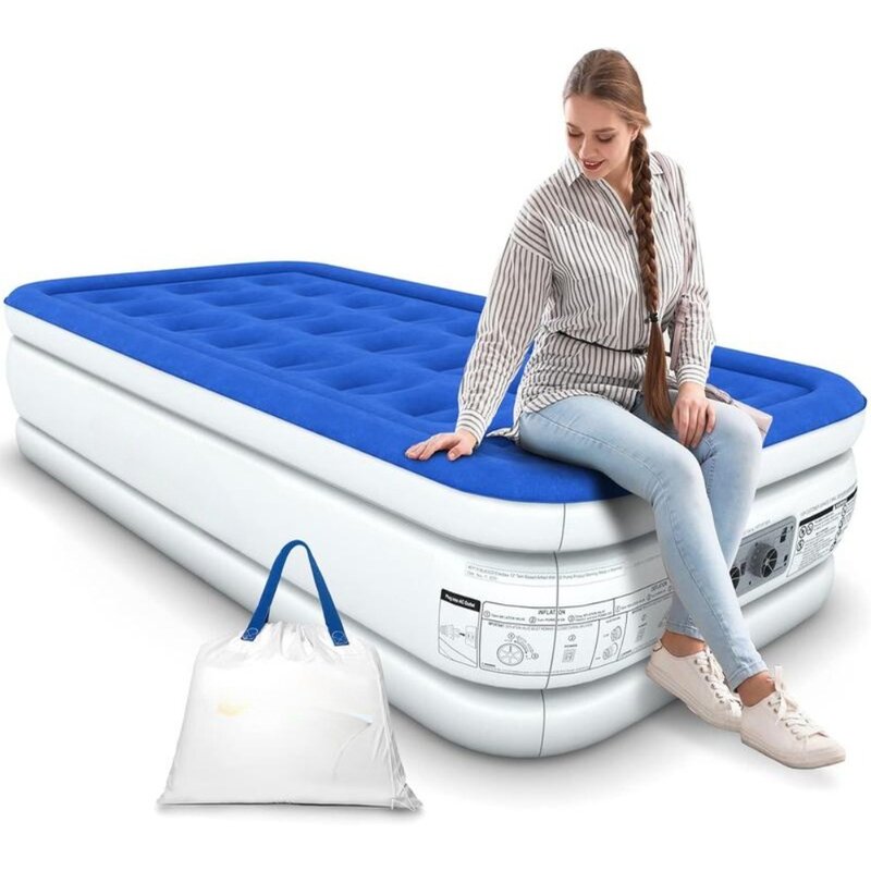 Air Mattress with Built-in Pump - Double Height Inflatable Mattress for Camping, Home & Portable Travel Bed Camping Mattress