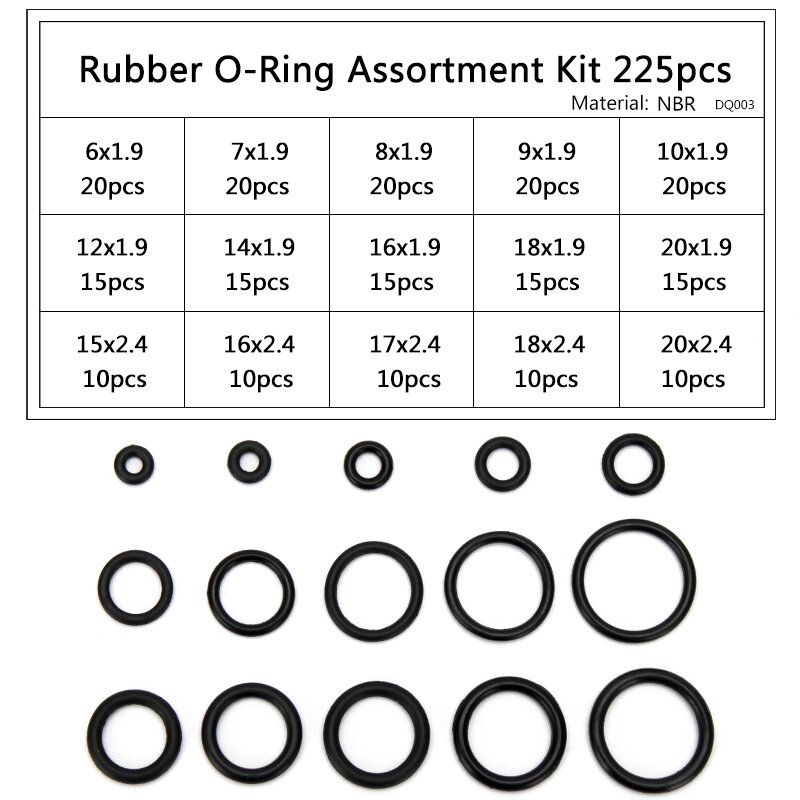 PCP DIY NBR guarnizioni o-ring guarnizioni durevoli sostituzioni OD 6mm-20mm CS 1.5mm 1.9mm 2.4mm 15 dimensioni rondella di gomma 225 pz/set DQ003