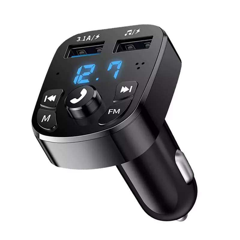 차량용 핸즈프리 블루투스 호환 5.0 FM 송신기 키트, MP3 변조기 플레이어, 핸즈프리 오디오 수신기, 2 USB 고속 충전기