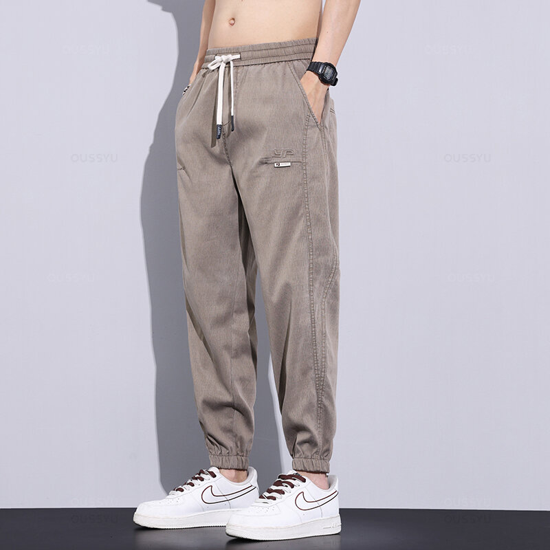MinGYU-Calça casual masculina de tecido Lyocell, moletom Jogger fino masculino, calça harém, marca, plus size, 5x, verão