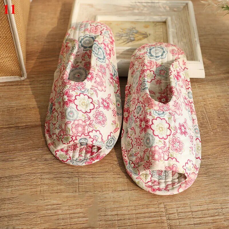 Zapatillas de algodón de suela suave para el hogar, pantuflas de Interior, tela Pastoral, florales, cálidas, cómodas y cálidas