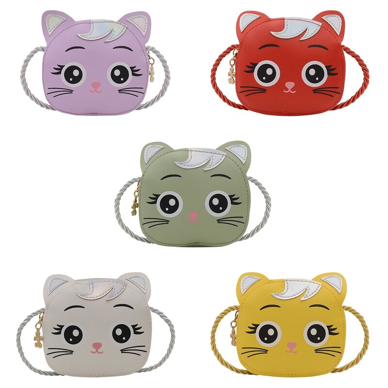 Mini bolsos de cuero para niños, bandolera de gato de ojos grandes para niños, niñas, gatito, monedero pequeño, monedero de Animal lindo
