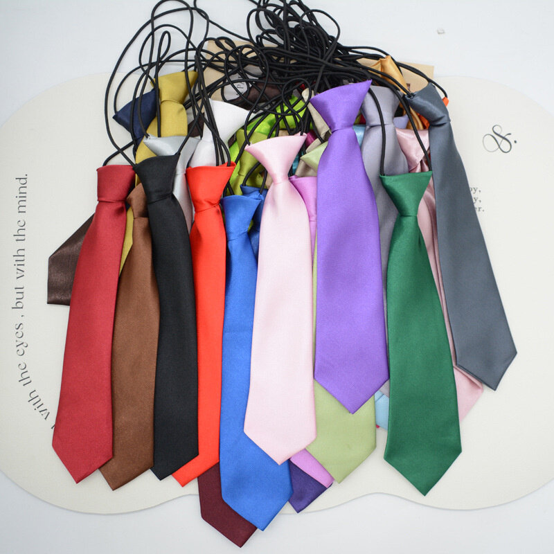 6CM Width Solid Color Neckties For Kids Female Children Student Lazy Ties School Uniform Cravat Red White Graffiti Tie Neckwear