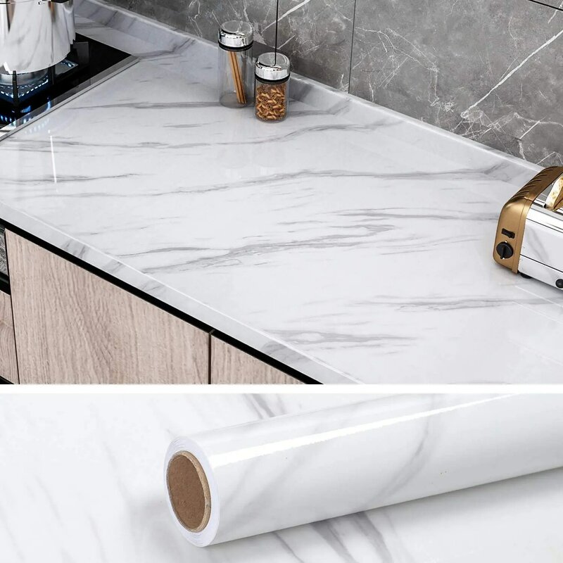 Szerokość marmurowa tapeta papier przylepny wodoodporne olejoodporne naklejki ścienne PVC samoprzylepna kuchnia Ambry blat Home Decor