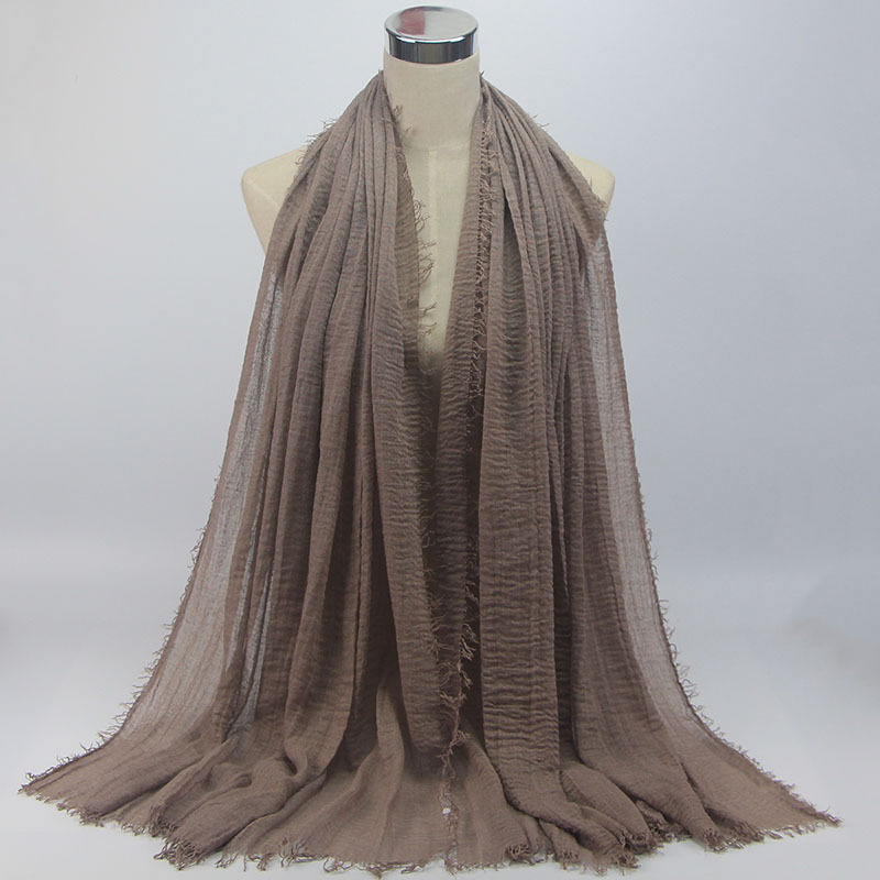 Foulard da donna in cotone e lino tinta unita nuovo foulard a pieghe con bordo in lana monocolore foulard foulard per le donne