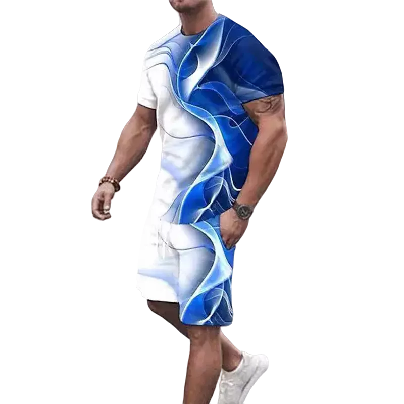Conjunto deportivo de manga corta para hombre, ropa formal con estampado digital 3D, talla plastica, Europa y Estados Unidos,