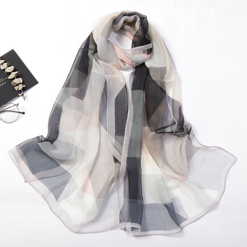 Женский платок, цветной элегантный шифоновый шарф-Бандана с геометрическим рисунком, Летний Пляжный Шелковый тонкий шарф-бандана для путешествий и защиты от солнца