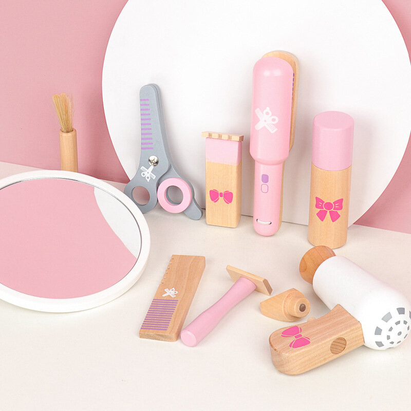 Ensemble de maquillage de simulation en bois pour enfants, étui cosmétique, jouets de beauté, jeu de coiffure pour filles, cadeau pour enfants, mode de beauté