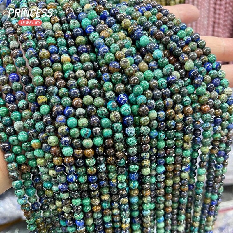 Natural Azurite Chrysocolla Loose Beads para Fazer Jóias, Pulseira, Colar, Bordados, Acessórios DIY, Atacado, A +++, 6mm, 8mm, 10mm