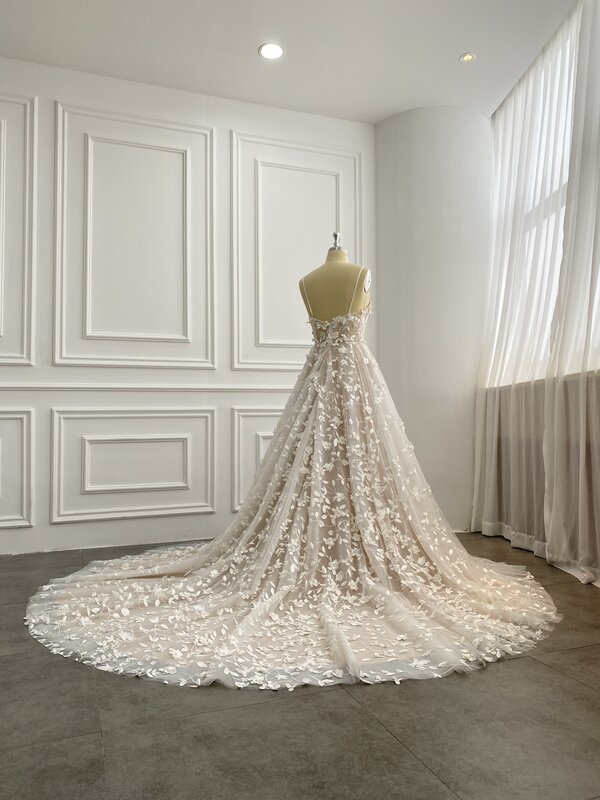 Vestido De Noiva De Champanhe Personalizado, Flor 3D, Conto De Fadas, Vestido De Noiva Mais Recente, Pronto Feito