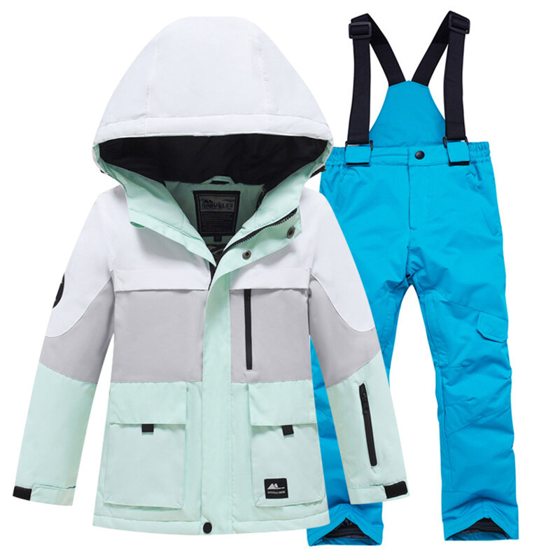 Setelan jaket dan celana anak lelaki perempuan, pakaian ski off-road hangat dan tahan air untuk anak lelaki dan perempuan usia 5-16 tahun ℃