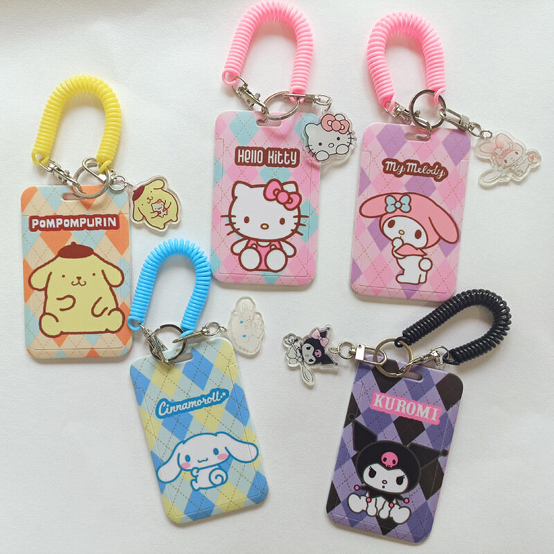 Sanrio Cartoons Schutzhülle Hallo Kitty Kulomi Melody PVC Karte Halter + frühling Seil Lanyard ID Anti-verloren Anhänger keychain
