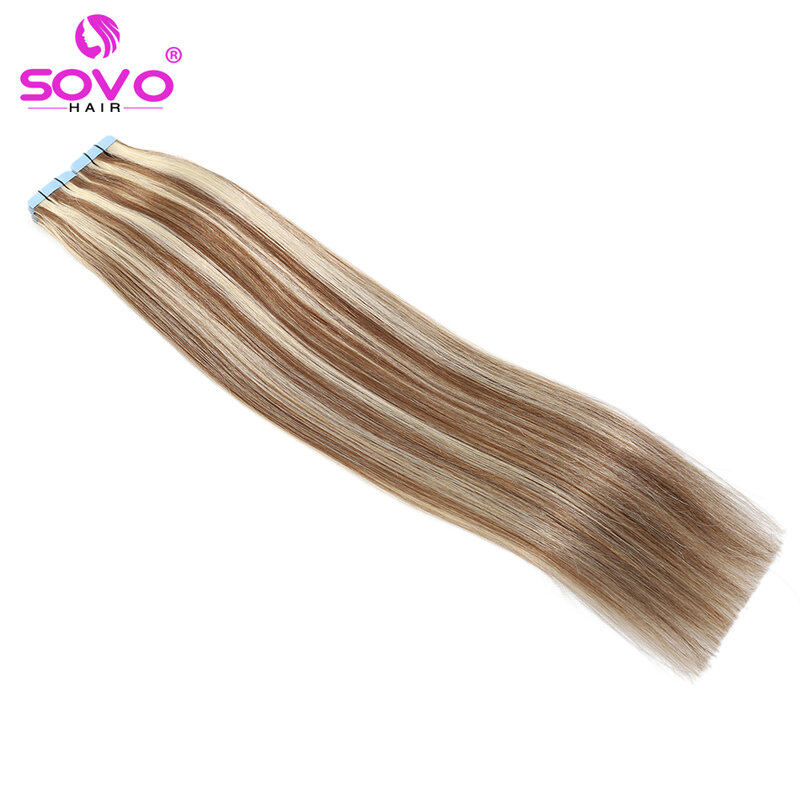 SOVO podświetla taśmę w przedłużeniach ludzkich włosów 12-26 Cal bezszwowa skóra wątek naturalny blond europejski taśma do włosów na 20/40 szt. Opakowanie