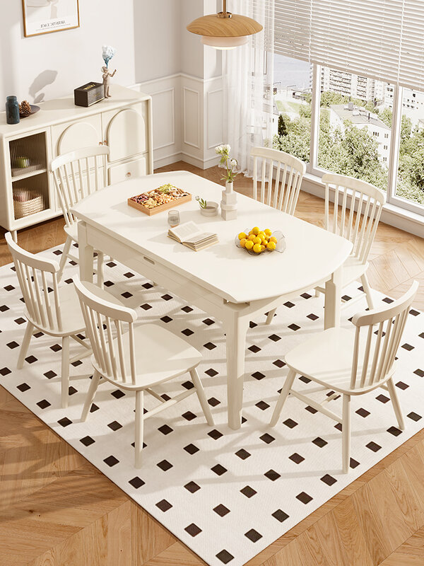 頑丈な無垢材の格納式ダイニングテーブル,折りたたみ式の楕円形の正方形と円形,デュアルユース,アパート