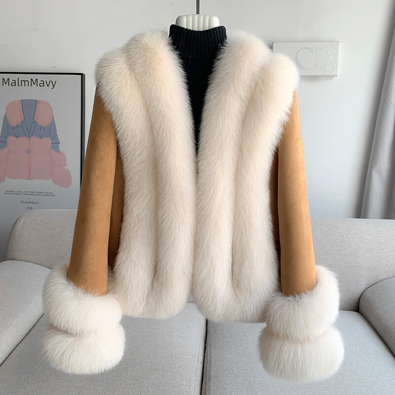 Aorice-Chaqueta de plumón de pato para mujer, abrigo cálido con cuello de piel de zorro Real, suave, a la moda, CT307