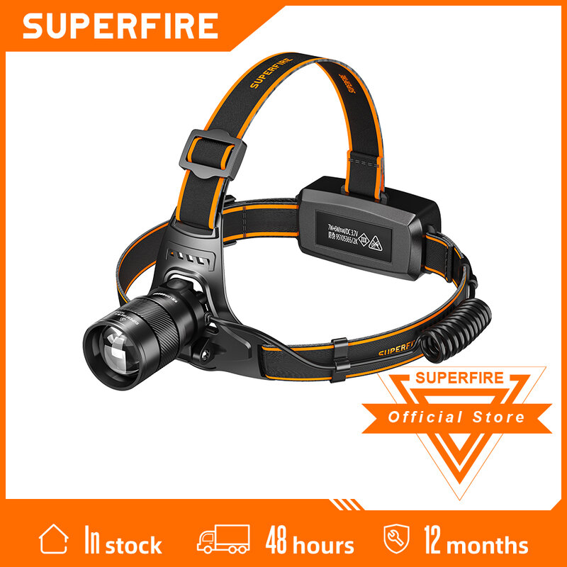 SUPERFIRE-faro LED HL71 XHP50, linterna frontal con Sensor, recargable por USB, para pesca, búsqueda, Camping, Zoom