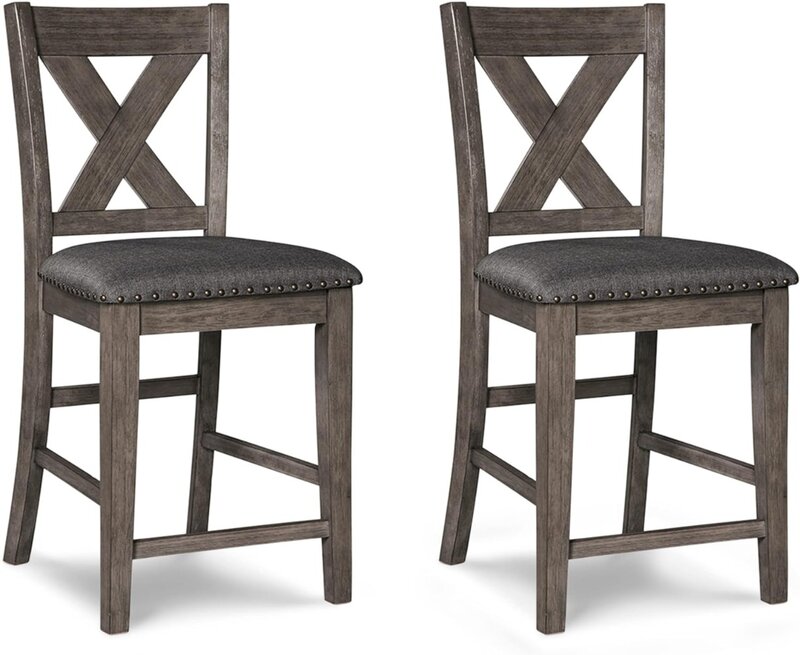 Фирменный барный набор из 2 стульев, дизайн Эшли кайтбрук, деревенский барный стул высотой 24,63 дюйма с обивкой, набор из 2, серый
