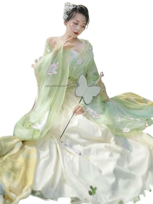 Wiosenny letni chiński styl elegancki strój wróżki damskie starożytne stroje tradycyjne sukienki z bajki ulepszony zestaw sukni Hanfu