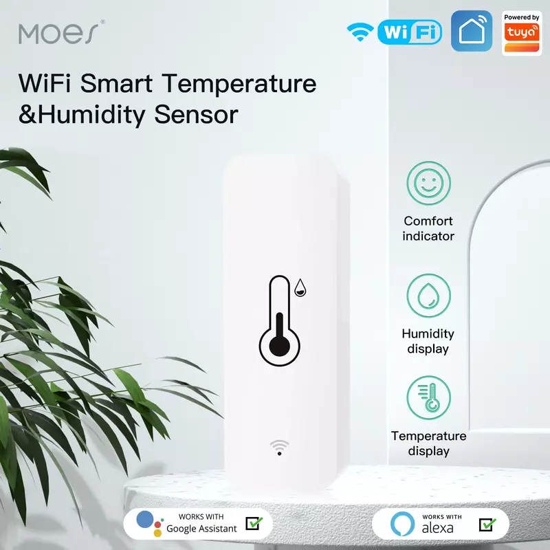 Moes tuya wi fi inteligente sensor de umidade temperatura higrômetro termômetro detector inteligente cena ligação com alexa google casa