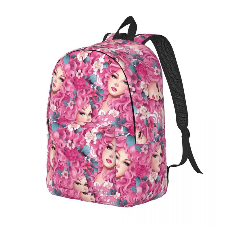 Personalizado rosa Barbies enfrenta lona mochila, Bookbag básico para a escola e faculdade, homens e mulheres