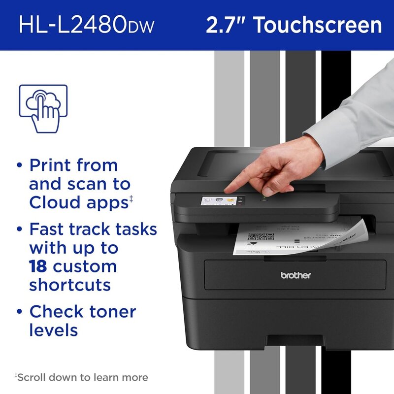 HL-L2480DW беспроводной Компактный монохромный многофункциональный лазерный принтер с копированием и сканированием, дуплексный, мобильный
